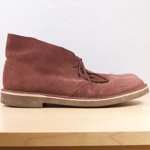 Clarks Men's Burgundy Suede Desert Boot Sz 10.5 Round Toe Rubber Sole
